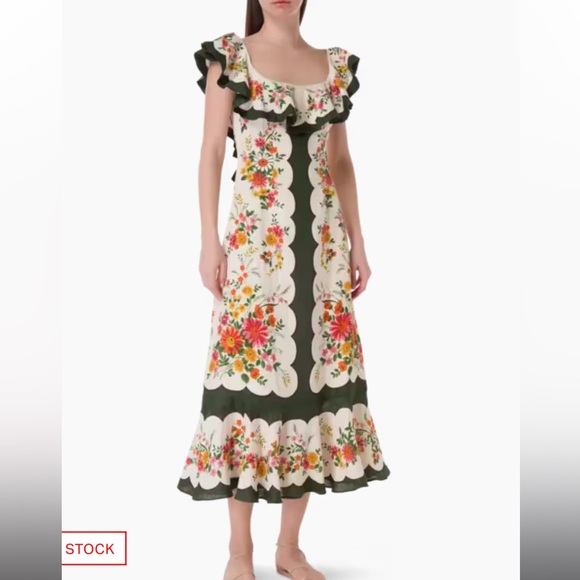 Alemais | Dresses | Alemais Elisabetta Ruffle Linen Midi Dress | Poshmark